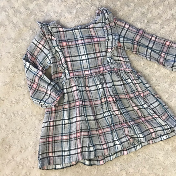 Carter’s Plaid Dress Ruffles Gray Pink Size 9M